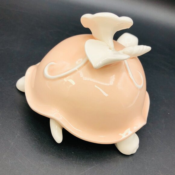 1982 Fitz & Floyd Blush Pink Turtle Trinket Box, Vintage Porcelain Jewelry Dish - Picture 8 of 11
